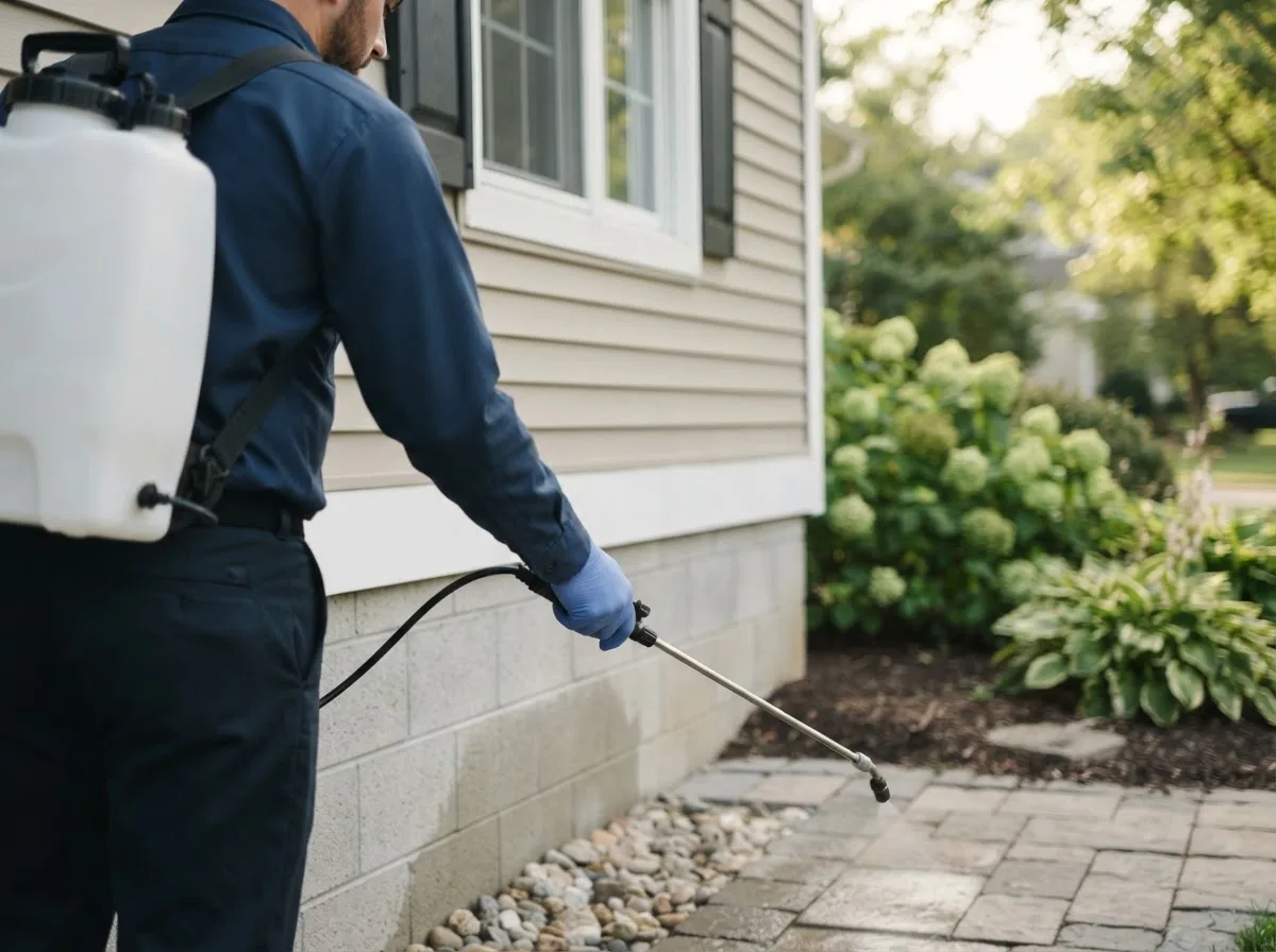 Pest control technician inspecting a home in Darden, TN